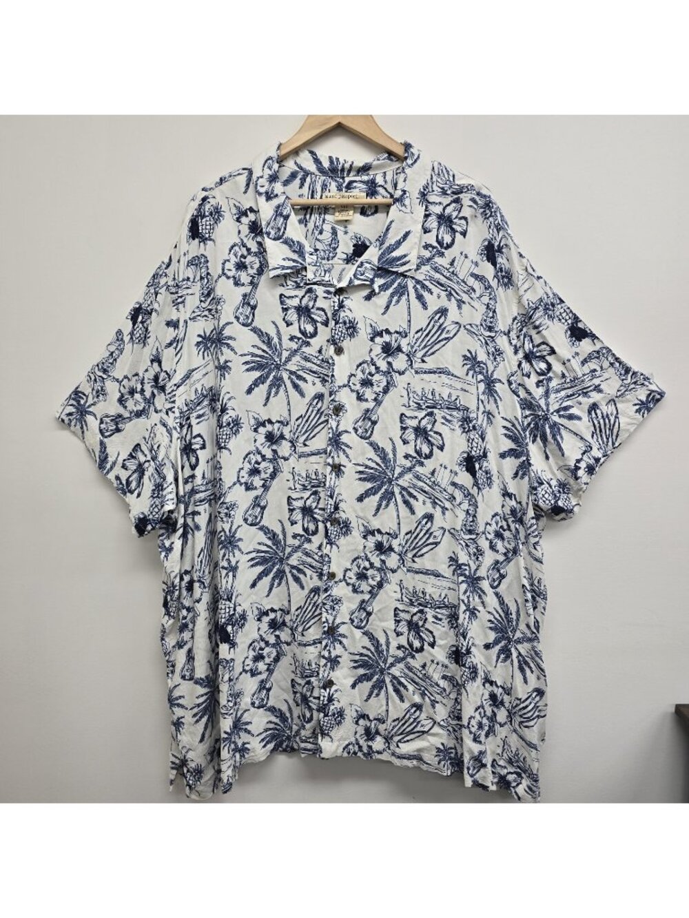 Island Passport Button Up Hawaiian Shirt Mens 5XL Blue Palm Tree Travel Vacation